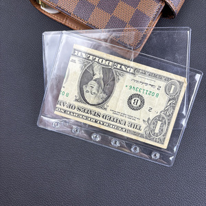 새로운 더블 포켓 투명 PVC 파우치 6 홀 지퍼리스 측면 개방 A7 현금 예산 봉투 방수 문서 제출 가방 - Product Image 3