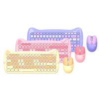 Clavier et souris sans fil pour ordinateur, forme de chat, mignon, rétro, avec logo personnalisé d'usine