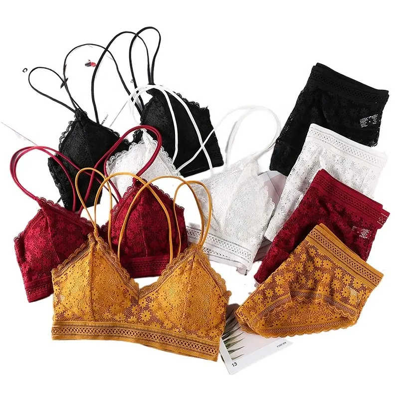 Conjunto de ropa interior para mujer Sujetador deportivo con cuello de cuchara inalámbrico y Tanga para niñas Sujetador de dormir suave Top y panty Set Sexy de punto acolchado adultos