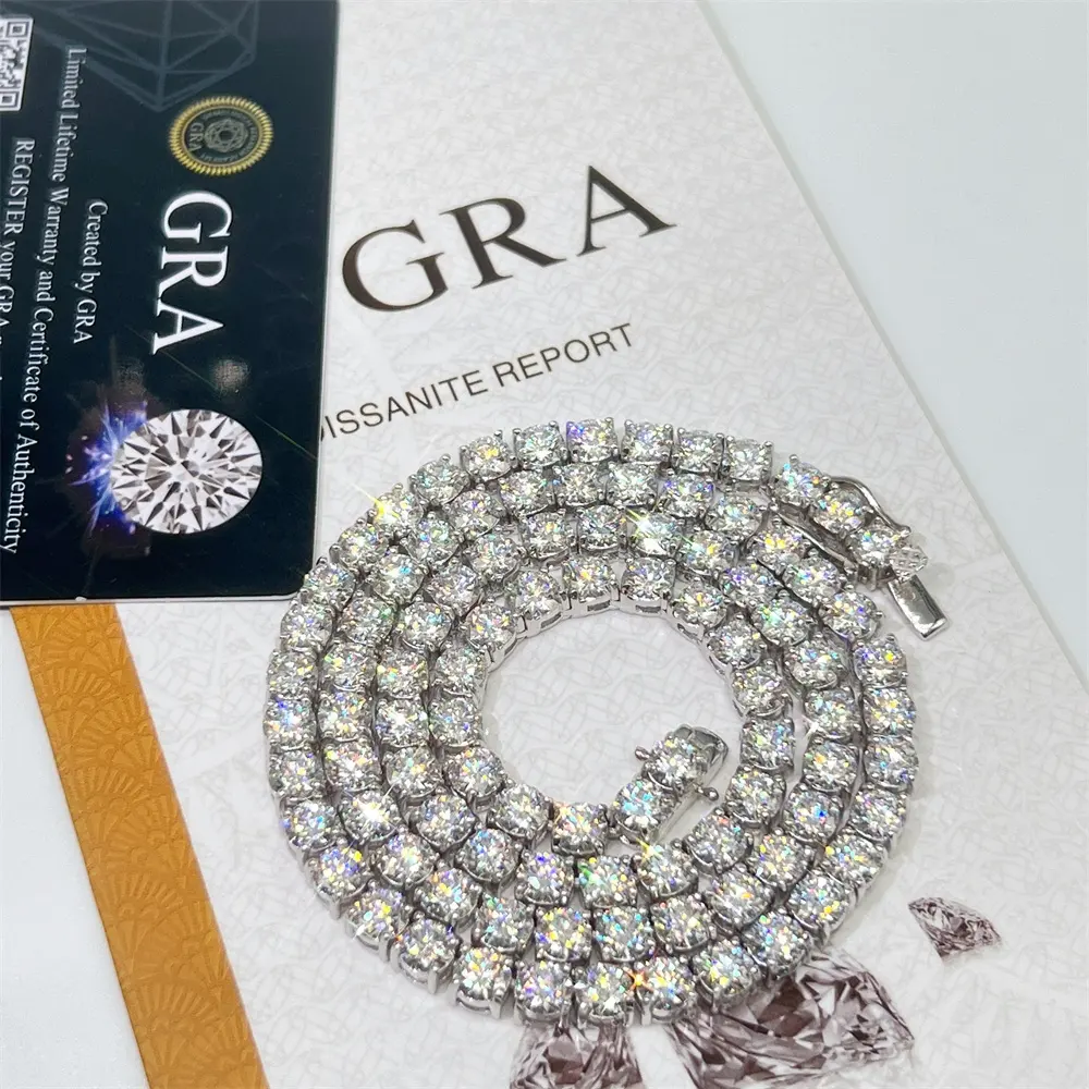 Vvs moissanite-diamantes personalizados de Plata de Ley 925, cadena de tenis con diamantes