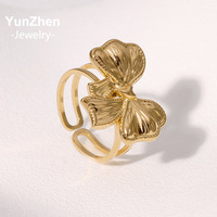 Bague ouverte en acier inoxydable haut de gamme, étanche, anti-ternissement, minimaliste, simple et polyvalente, style nœud français, de niche, de luxe