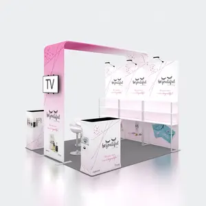 Tension Fabric Booth Quick Assemble Aluminum Tension Fabric Full Print Portable 10x10 Exhibition Expo Backdrop Display Trade Show Advertising Booth