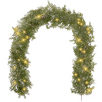 Guirlande Artificielle Douce au Toucher en Aiguilles de Pin et Fleurs, 35 cm, Décoration de Porte Moderne Verte pour Halloween, Thanksgiving, Noël, Pâques