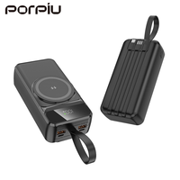 PORPIU Vente en gros de grande capacité, charge rapide PD22.5W, batterie externe 30000mAh avec câble magnétique sans fil intégré 15W pour Apple Android