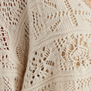 <span class=keywords><strong>Cardigan</strong></span> da Donna in Pizzo Crema con Scollo a V e Maniche a Sbuffo, Lavorazione all'Uncinetto, Personalizzato dalla Fabbrica Wisrise - Product Image 4