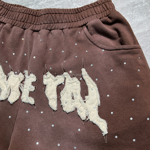 Shorts de survêtement en molleton français personnalisés par un designer, streetwear, shorts baggy avec strass, shorts de jogging en coton délavé à l'acide, shorts de course pour hommes - Product Image 3