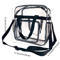 Bolso Bandolera Transparente Personalizado con Correa de Hombro Ajustable Negra, Bolso de PVC con Cierre, Aprobado para Estadios