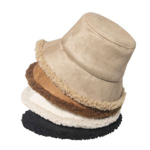 Winter Suede Fabric <b>Plain</b> Fluffy Basin Hat Warm Plush Berber Fleece Bucket <b>Cap</b> - Product Image 1