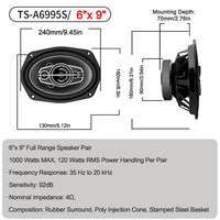 Altavoces Coaxiales para Auto de Alta Potencia, 4"/5"/6"/6x9", 220W, 4Ω, Sistema Estéreo Universal de Rango Completo con Borde de Goma