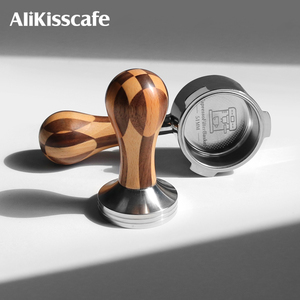 Outils de barista 49mm 51mm 53mm 58mm pour porte-filtre, <span class=keywords><strong>accessoires</strong></span> pour machine à café expresso, tamper à café à base plate avec poignée en bois - Product Image 3