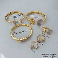 Ensemble de bijoux en micro-zircon cubique avec nœud papillon et étoile, bracelet ouvert et bague plaqués or, ensemble de bijoux combinés