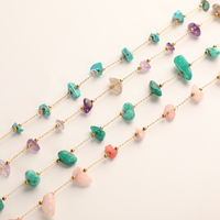 Chaîne DIY pour la fabrication de bijoux, turquoise et cristal, pierres naturelles concassées, chaîne en acier inoxydable, accessoires pour collier