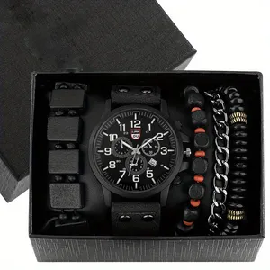 6248 5pcs/ set Men Fashionable Round Pointer Quartz Watch With 4pcs Bracelets Set Montre homme