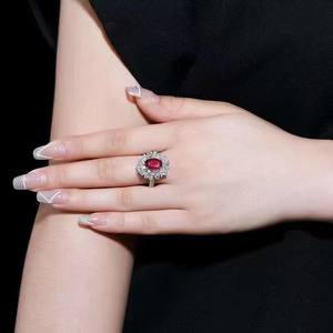SGARIT Bijoux fins, bague en or 18 carats avec rubis rouge pigeon non chauffé de 2,14 carats, coupe ovale, diamant véritable, bague pour homme et femme, cadeaux de mariage - Product Image 4