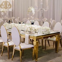 Ensemble de table à manger de luxe en acier inoxydable doré pour événements et mariages, avec plateau en verre miroir, design moderne pour salon et extérieur