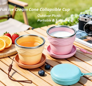 200ml Fun Ice Cream Cone Collapsible Silicone <b>Cup</b> <b>with</b> Direct Drinking <b>Lid</b> Leak-Proof & Eco-Friendly - Product Image 4