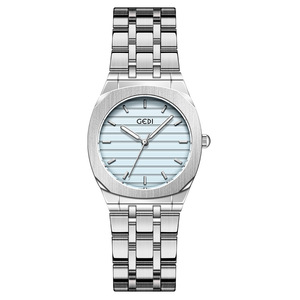 Womens Silver Stainless Steel <b>Watch</b> Octagonal <b>Case</b> Striped Dial Elegant Quartz Wristwatch - Product Image 5