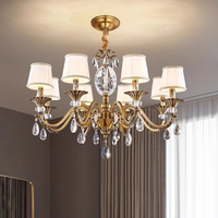 Lustres VH à 8 lumières de style français pour salon de villa, éclairage décoratif, abat-jour en tissu, en laiton