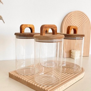 Tarro de vidrio de almacenamiento de cocina con tapa de madera de acacia Juego de tarros de vidrio de almacenamiento personalizado para especias y alimentos - Product Image 2