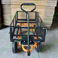 Chariot de jardin pliable à quatre roues, fermé, en métal robuste, avec benne basculante en maille pour outils