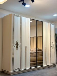 <span class=keywords><strong>Armoire</strong></span> six portes de style crème français avec miroir, grande capacité, en bois massif, pour <span class=keywords><strong>chambre</strong></span> principale, personnalisable - Product Image 5