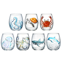 Verre à vin sans pied Octopus Shark Dolphin, verre à boire transparent sur le thème de l'océan pour jus, eau, bar à domicile, cadeau
