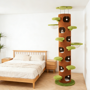إطار تسلق للقطط متعدد الوظائف من الأرض إلى السقف بنمط ريفي، منصة قفز، شجرة، منزل للحيوانات الأليفة - Product Image 1