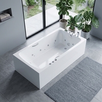Baignoire rectangulaire autoportante moderne en acrylique avec 12 jets de massage à air et accoudoirs pour utilisation en intérieur, hôtels, villas et projets.