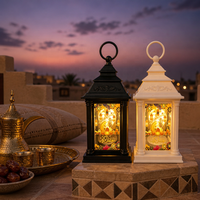 Lanterne Ramadan Kareem à LED, décoration Eid Mubarak, lampe suspendue islamique rétro pour la maison, ornement de table confortable, noir