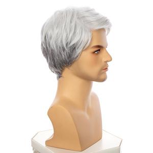 วิกผมผู้ชายสำหรับการค้าต่างประเทศข้ามพรมแดน รุ่นวัยกลางคนและผู้สูงอายุ สีเทา-ขาว แสกข้าง ผมสั้น รุ่น 1708 ไม่มีเชือกผูก แบบชิ้นเดียว - Product Image 3