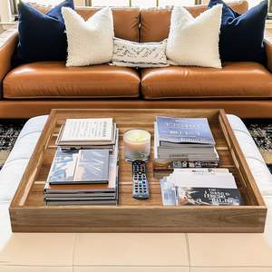 Bandeja Otomana Cuadrada Extra Grande <span class=keywords><strong>de</strong></span> Madera <span class=keywords><strong>de</strong></span> Acacia <span class=keywords><strong>de</strong></span> 24 Pulgadas, Bandejas Decorativas <span class=keywords><strong>de</strong></span> Estilo Rústico para Mesa <span class=keywords><strong>de</strong></span> Centro, Bandejas para Encimera, Charcutería - Product Image 3