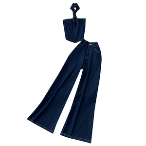 Conjunto Casual de Verano de 2 Piezas para Mujer, Top Tipo Túnica y Traje de <span class=keywords><strong>Mezclilla</strong></span> Ajustado, Conjuntos Deportivos al por Mayor - Product Image 5