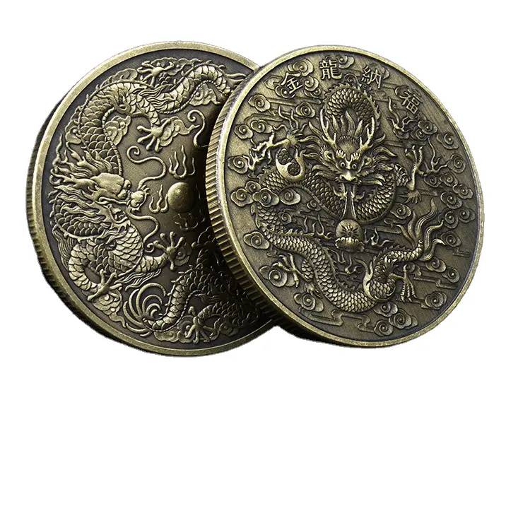 China Golden Dragon Naft Double Dragons Playing Pearls Best Lucky Coin