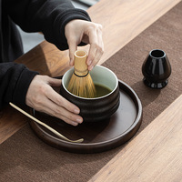 Ensemble Matcha Kingze 4 pièces, bol à matcha en céramique noire japonaise, fouet en bambou, ensemble cadeau, logo personnalisé