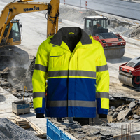 Veste de sécurité modulaire fonctionnelle et structurée pour hommes, conçue professionnellement, avec poches, pour travaux extérieurs, de la marque JIADE Construction Custom Outdoor FR.