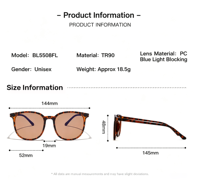 Lunettes de bien-être avancées FL-41, verres PC teintés rose, monture carrée chic en TR90, protection esthétique contre la photophobie pour usage au bureau