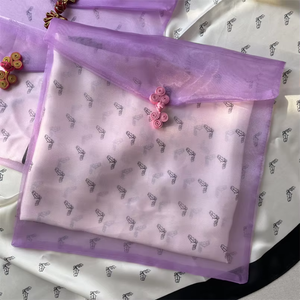 Luxury Clear <b>Transparent</b> Gift Clothes Packaging <b>Bags</b> Custom Logo Purple Organza Envelope Pouch with Chinese Knot Button - Product Image 3