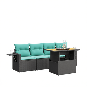 Set Divano da Esterno Moderno in Polyrattan Nero con Cuscini, 5 Posti, Arredamento da Giardino dal Design Contemporaneo - Product Image 1
