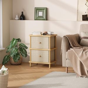Modern 2-Drawer Nightstand with Fabric Drawers, Minimalist Wood <strong>Bedside</strong> <strong>Table</strong>, <strong>Scandinavian</strong> Side End <strong>Table</strong> for Bedroom Furniture - Product Image 4