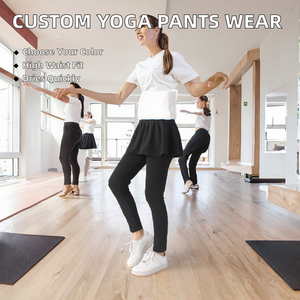 Women's High Waist Full Length Fitness Sports Yoga Pants & Tennis <b>Skirt</b> with Legging Quick Dry Spandex/Nylon 220g Custom Colors - Product Image 2