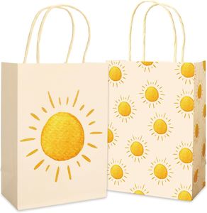 Bolsas de Regalo de Papel Estilo Boho Color Amarillo Claro con Asas, Bolsas para Dulces y Golosinas para Fiestas de Cumpleaños y Eventos Temáticos - Product Image 1