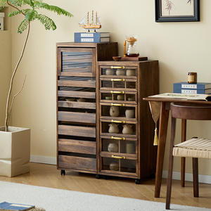 Mueble para Té de Madera Maciza con Puertas de Vidrio y Cajón de Almacenamiento para Sala de Estar - Product Image 2