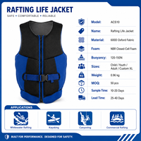 Gilet de sauvetage pour rafting en eaux vives 150N, tissu robuste 600D, PFD commercial pour kayak, canyoning, sauvetage aquatique