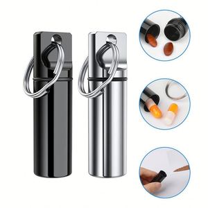 Boîte cylindrique en aluminium avec logo personnalisé, étanche, mini, portable, pour médicaments, pilulier, porte-clés - Product Image 1