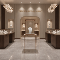 Vitrine à bijoux sur mesure en or rose avec vitrine en verre pour boutique de bijoux de marque, distributeur et design d'intérieur