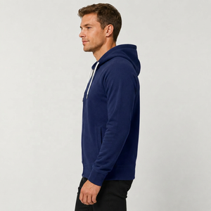 Sudadera con capucha azul para hombre, corte regular, de algodón tejido, informal, para otoño, hecha en India. - Product Image 4