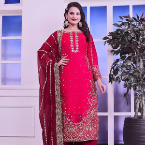 เสื้อปักลวดลายสวยงามแนวแฟนซีเสื้อพลัสโซ dupatta ดีไซน์ใหม่สำหรับมุสลิมซาลิมสงครามคามาเรซปากีสถาน - Product Image 1