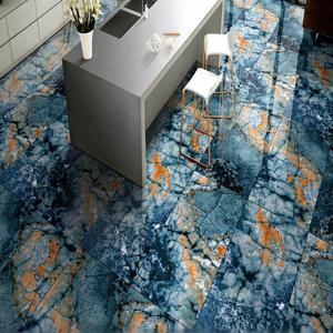 Azulejo de porcelana pulido de alto brillo azul grisáceo con línea dorada, aspecto mármol, para suelo y pared, 600x1200mm - Product Image 1