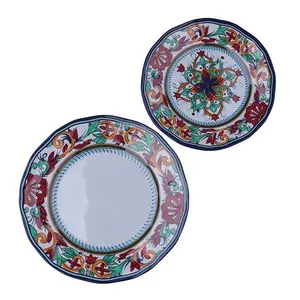 Factory Direct Supply Hot Ceramic Look Heavy Weight Plastic Melamine Dinner Plates With Custom Flower Pattern