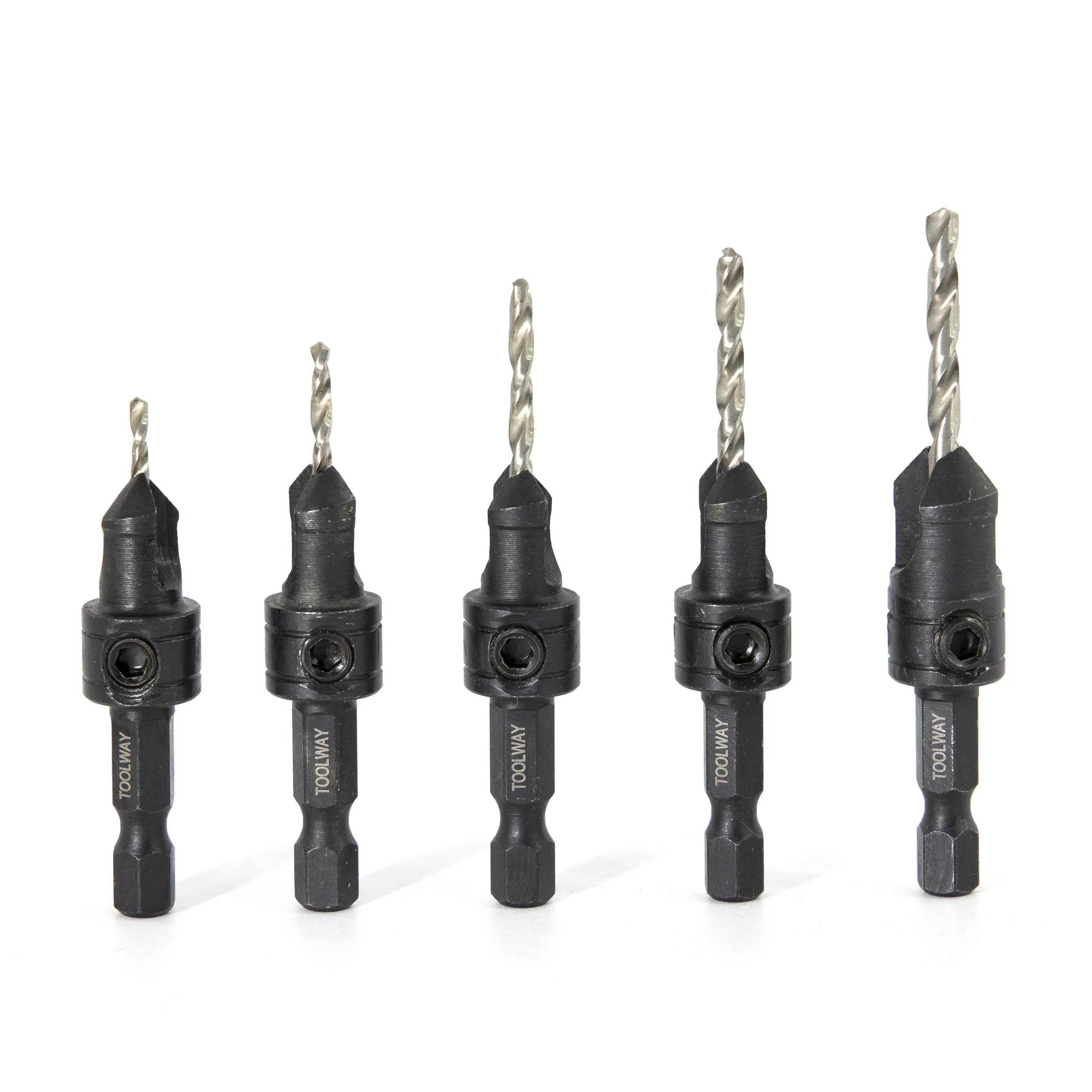 TOOLWAY 5PCS Countersink Drill Bit Set With Quick Change Hex Shank Wood Countersink Set